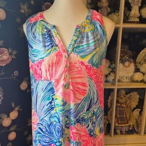 Lilly Pulitzer Sleeveless Pink, Blue & Green Print Mini Dress